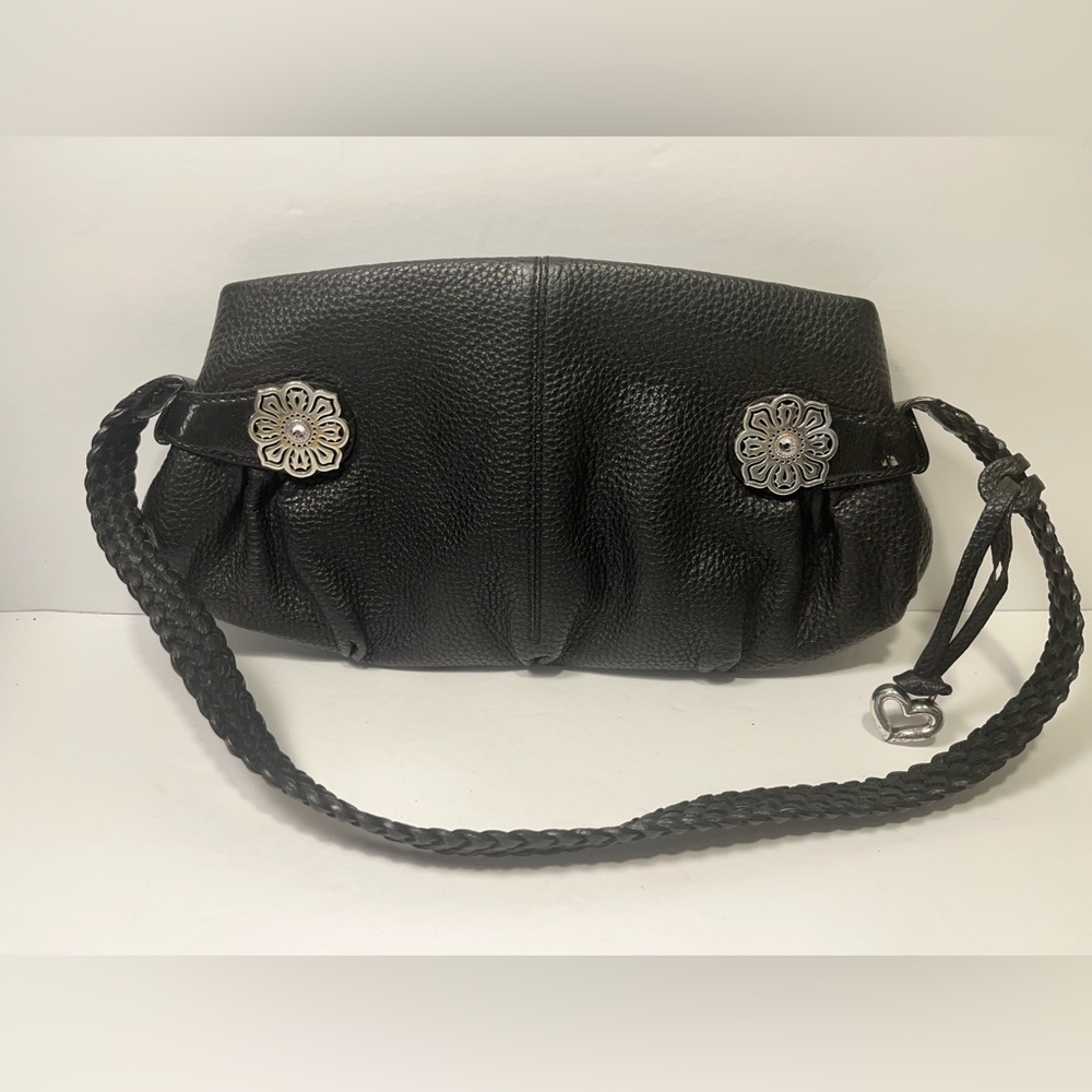Brighton Black Pebble Leather Handbag Mini Purse Hobo Silver Hardware Heart